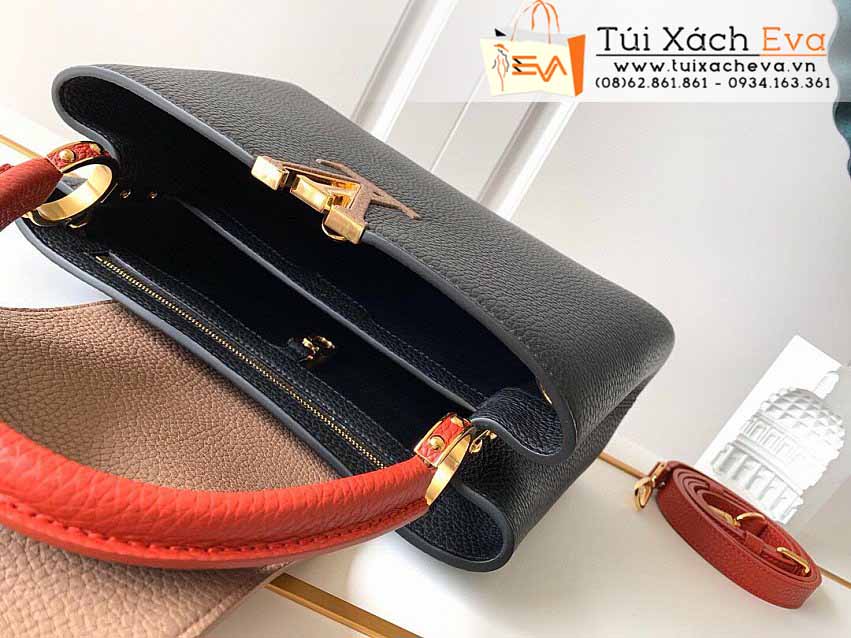 Túi Xách Lv Capucines BB Bag Siêu Cấp Màu Đen Quai Cam Đẹp M94519.